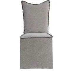 Kirklands Home Stonewash Fringe Slipcover Dining Chairs, Set of 2 Gray