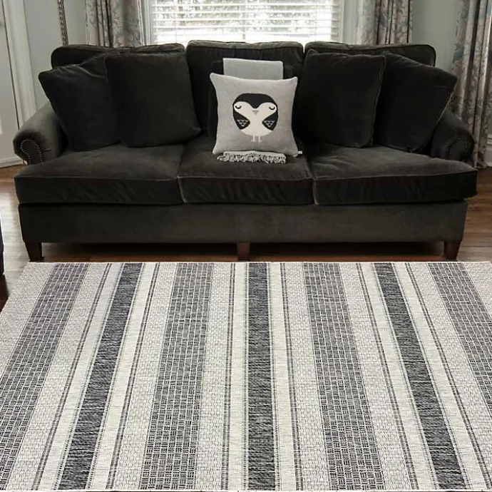 Best Kirklands Home Stripe Weave Sun Shower Outdoor Area Rug, 7x9 Gray