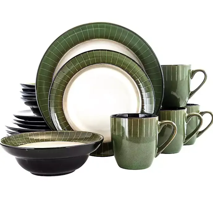 Online Kirklands Home Striped Jade Trim 16-pc. Dinnerware Set