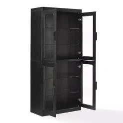Kirklands Home Tall Black Wood and Glass Door Storage Cabinet