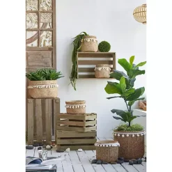 Online Kirklands Home Tall Woven Cement Baskets with Pom Poms, Set of 2 Brown