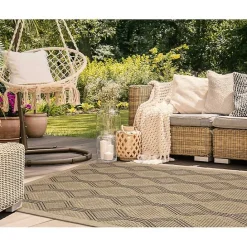 New Kirklands Home Tan & Black Diamonds Indoor/Outdoor Area Rug, 5x7