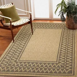 New Kirklands Home Tan & Black Zig Zag Indoor/Outdoor Area Rug, 5x7