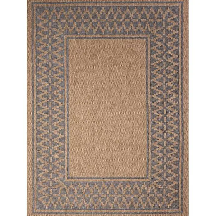 New Kirklands Home Tan & Navy Zig Zag Indoor/Outdoor Area Rug, 5x7