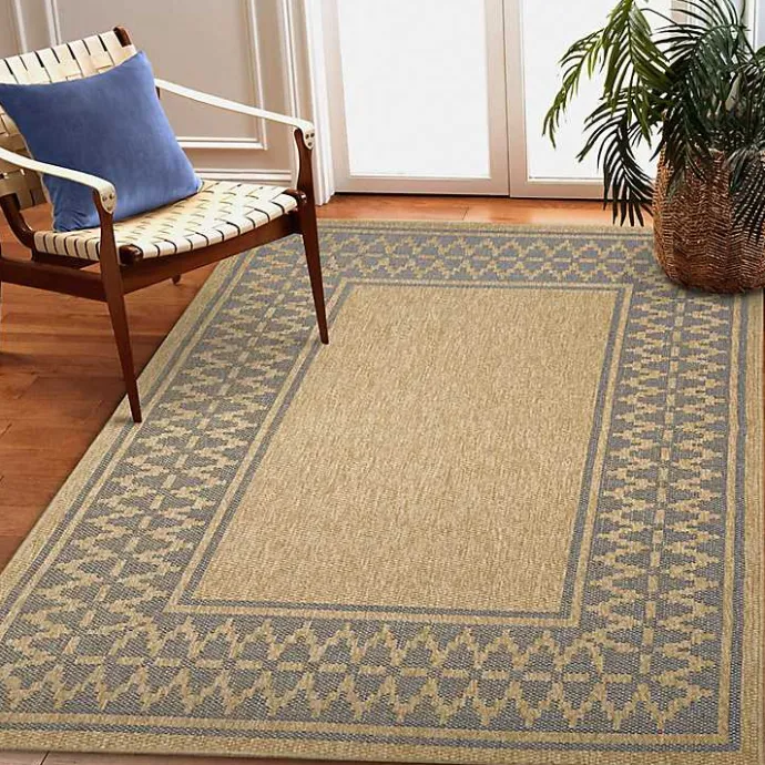 New Kirklands Home Tan & Navy Zig Zag Indoor/Outdoor Area Rug, 5x7