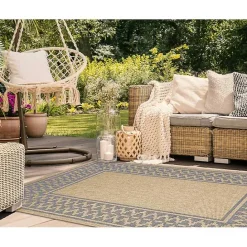 New Kirklands Home Tan & Navy Zig Zag Indoor/Outdoor Area Rug, 5x7