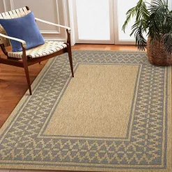 Clearance Kirklands Home Tan & Navy Zig Zag Indoor/Outdoor Area Rug, 7x9