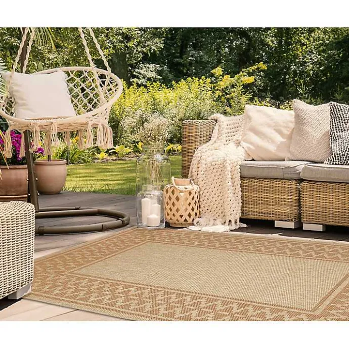 Discount Kirklands Home Tan & Orange Zig Zag Indoor/Outdoor Area Rug, 5x7