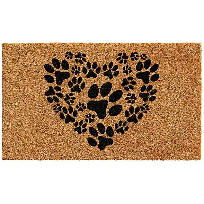 Clearance Kirklands Home Tan and Black Coir Heart Paws Doormat, 17x29