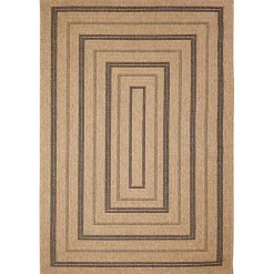 New Kirklands Home Tan and Black Framed Indoor/Outdoor Area Rug, 7X9