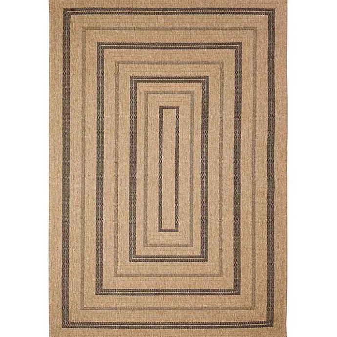 New Kirklands Home Tan and Black Framed Indoor/Outdoor Area Rug, 7X9