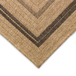 New Kirklands Home Tan and Black Framed Indoor/Outdoor Area Rug, 7X9