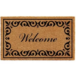 Kirklands Home Tan and Black Scroll Welcome Doormat, 29x17 in.