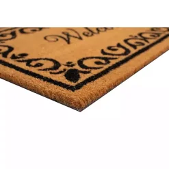 Kirklands Home Tan and Black Scroll Welcome Doormat, 29x17 in.