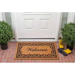Sale Kirklands Home Tan and Black Scroll Welcome Doormat, 36x24 in.