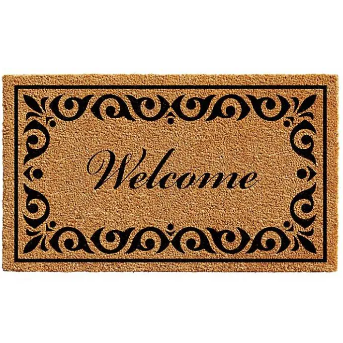 Kirklands Home Tan and Black Scroll Welcome Doormat, 48x30 in.