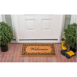 Discount Kirklands Home Tan and Black Scroll Welcome Doormat, 72x36 in.