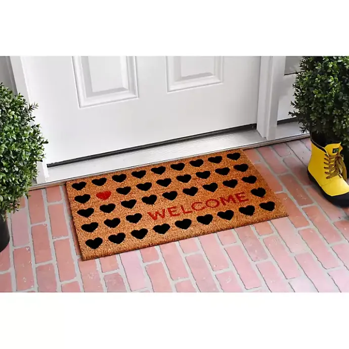 Kirklands Home Tan and Black Welcome Heart Doormat