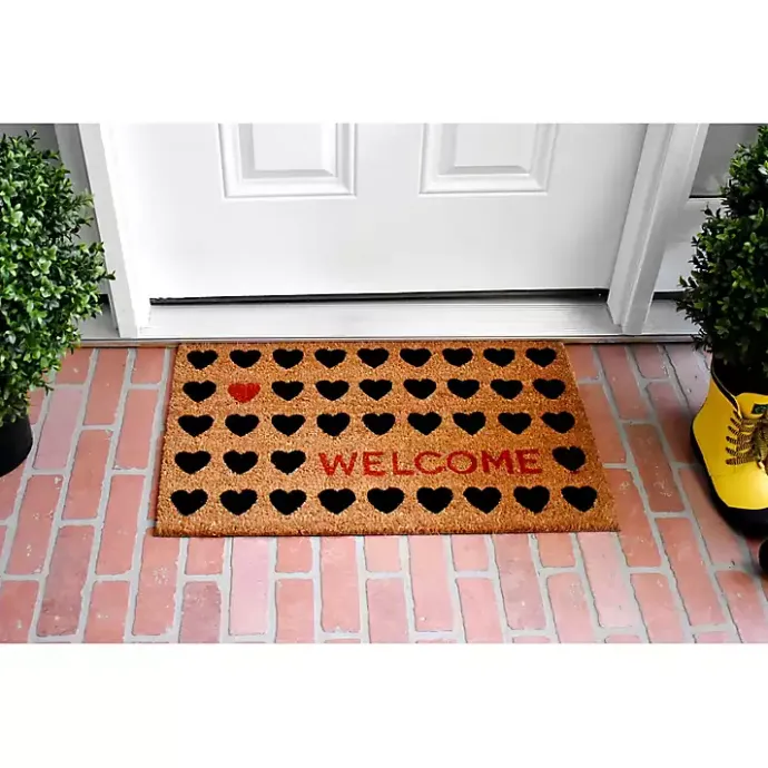 Kirklands Home Tan and Black Welcome Heart Doormat