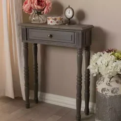Hot Kirklands Home Tan and Gray Ornate Ball Turned Console Table
