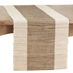 Kirklands Home Tan and White Shimmer Banded Table Runner