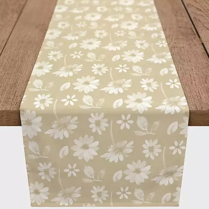 New Kirklands Home Tan and White Wildflower Table Runner, 90 in.