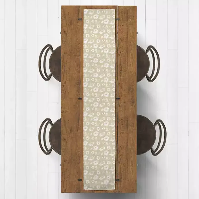 New Kirklands Home Tan and White Wildflower Table Runner, 90 in.