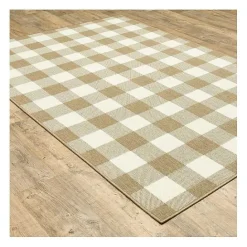 Discount Kirklands Home Buffalo Check Outdoor Area Rug, 5x7 Tan