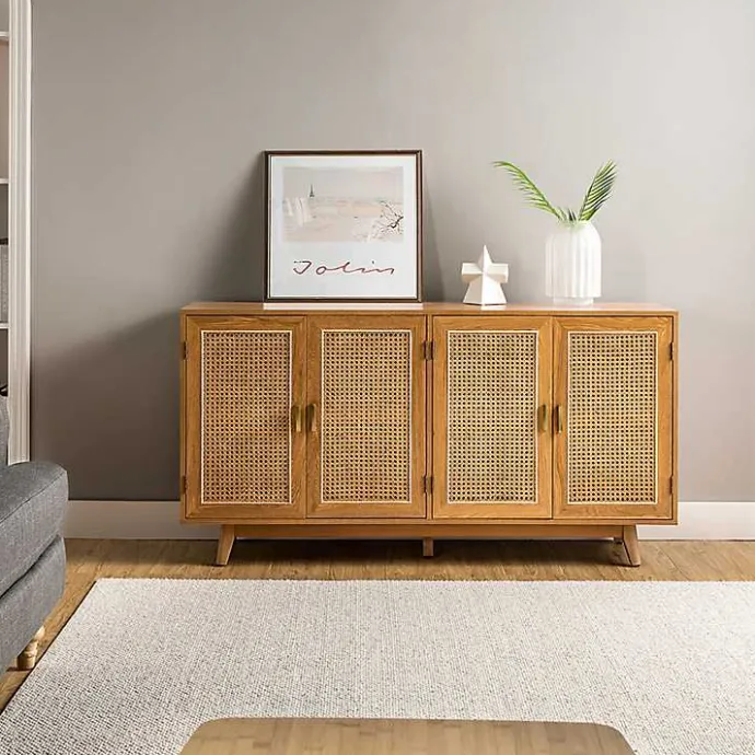 Online Kirklands Home Cane Wood Storage Media Cabinet Tan