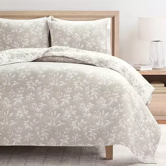 New Kirklands Home Tan Floral Reversible 3-pc. King Quilt Set