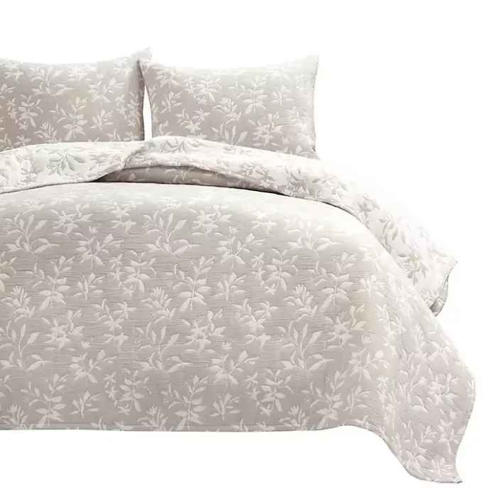 New Kirklands Home Tan Floral Reversible 3-pc. King Quilt Set