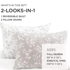 Clearance Kirklands Home Tan Floral Reversible 3-pc. Full/Queen Quilt Set