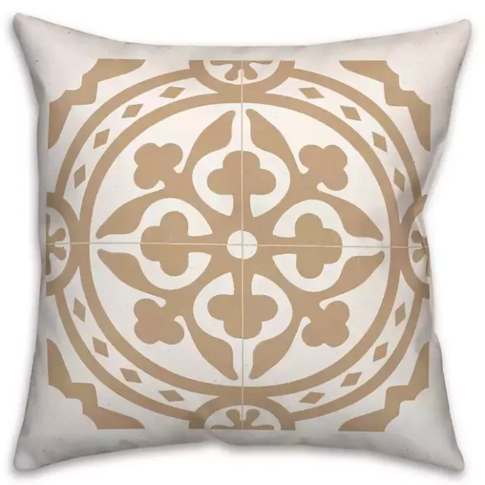 New Kirklands Home Tan Medallion Tile Indoor/Outdoor Pillow