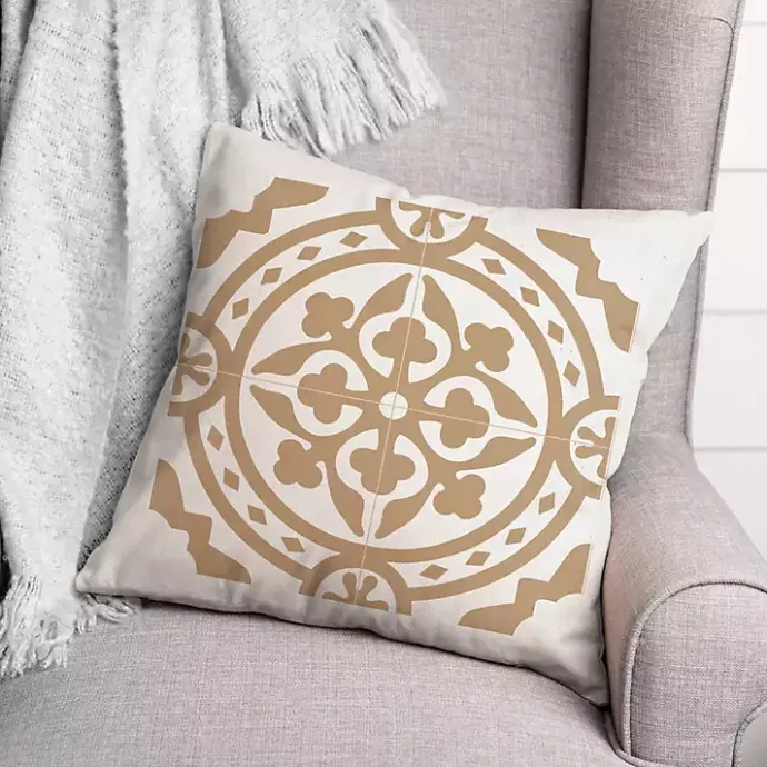 New Kirklands Home Tan Medallion Tile Indoor/Outdoor Pillow
