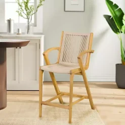 Clearance Kirklands Home Rope and Honey Wood Counter Stool Tan