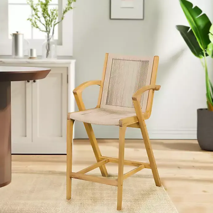 Clearance Kirklands Home Rope and Honey Wood Counter Stool Tan