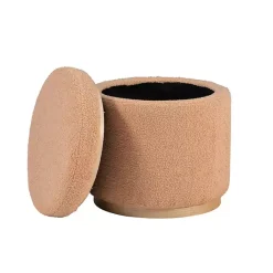 New Kirklands Home Sherpa Upholstered Storage Ottoman Tan