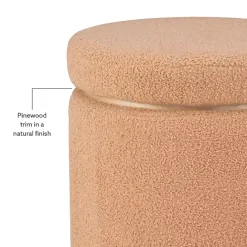 New Kirklands Home Sherpa Upholstered Storage Ottoman Tan