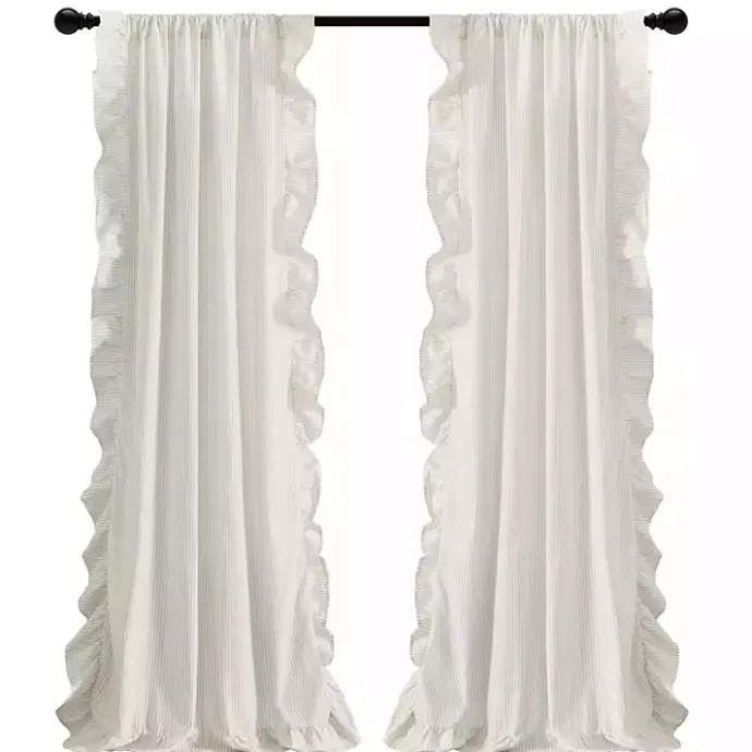 New Kirklands Home Tan Stripe Ruffled Curtain Panel Set, 84 in.