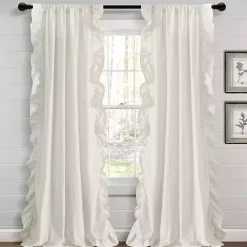 New Kirklands Home Tan Stripe Ruffled Curtain Panel Set, 84 in.