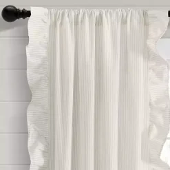 New Kirklands Home Tan Stripe Ruffled Curtain Panel Set, 84 in.