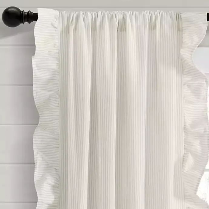 New Kirklands Home Tan Stripe Ruffled Curtain Panel Set, 84 in.