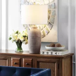 Online Kirklands Home Tan Textured Kensin Table Lamp White