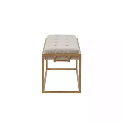 Kirklands Home Tufted Bronze Metal Bench Tan