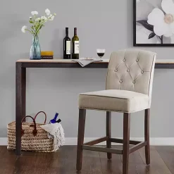 Hot Kirklands Home Tufted Upholstered Wood Counter Stool Tan