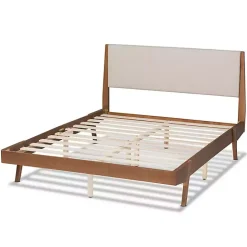 Sale Kirklands Home Tan Upholstered Brown Wood Full Platform Bed