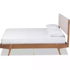 Hot Kirklands Home Tan Upholstered Brown Wood Queen Platform Bed