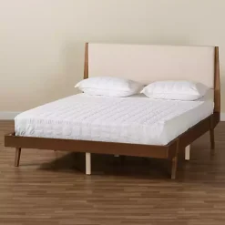 Hot Kirklands Home Tan Upholstered Brown Wood Queen Platform Bed