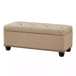 Kirklands Home Upholstered Carey Storage Ottoman Bench Tan