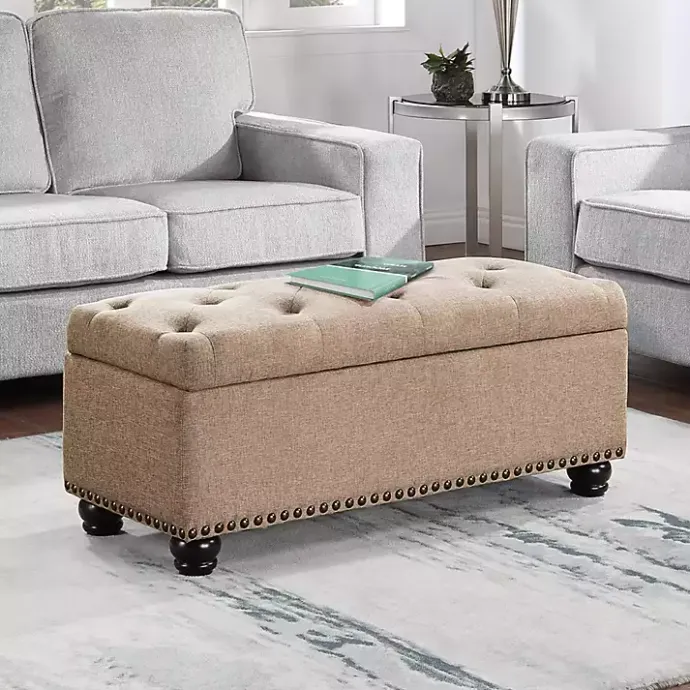 Kirklands Home Upholstered Carey Storage Ottoman Bench Tan